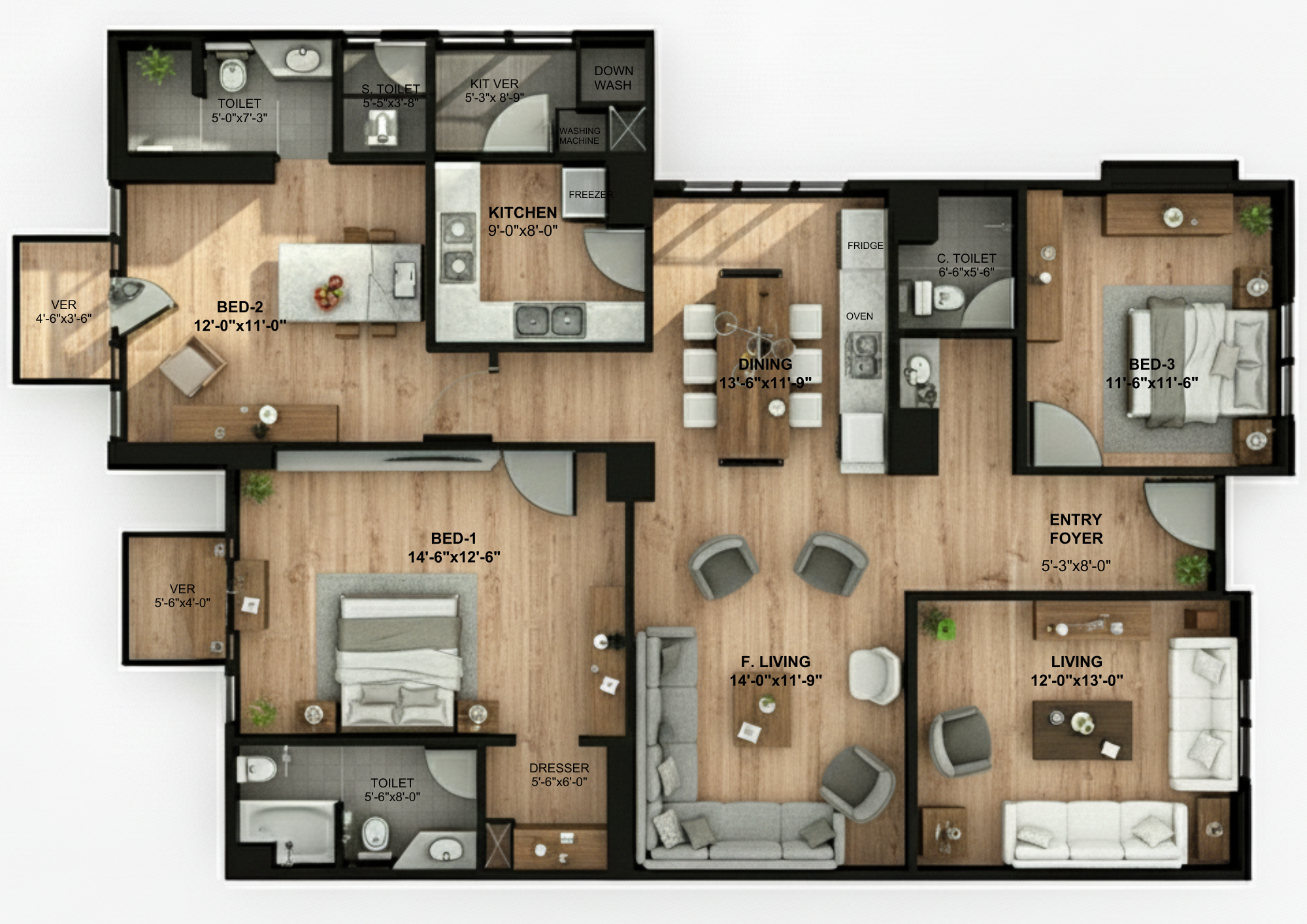 Type A Floor Plan - 1,630 SFT Layout